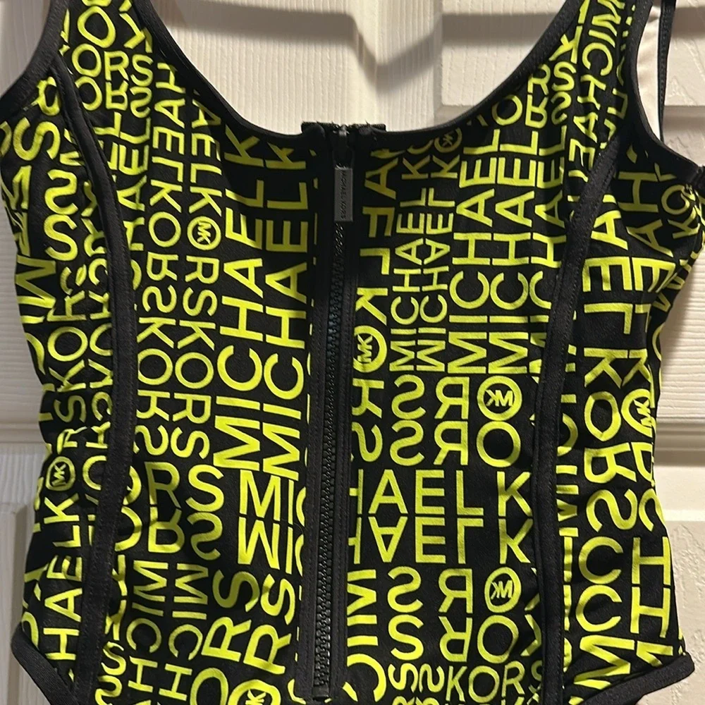 Michael Kors Newspaper Print Zip Front One-Piece Swimsuit 6 Bathing suit